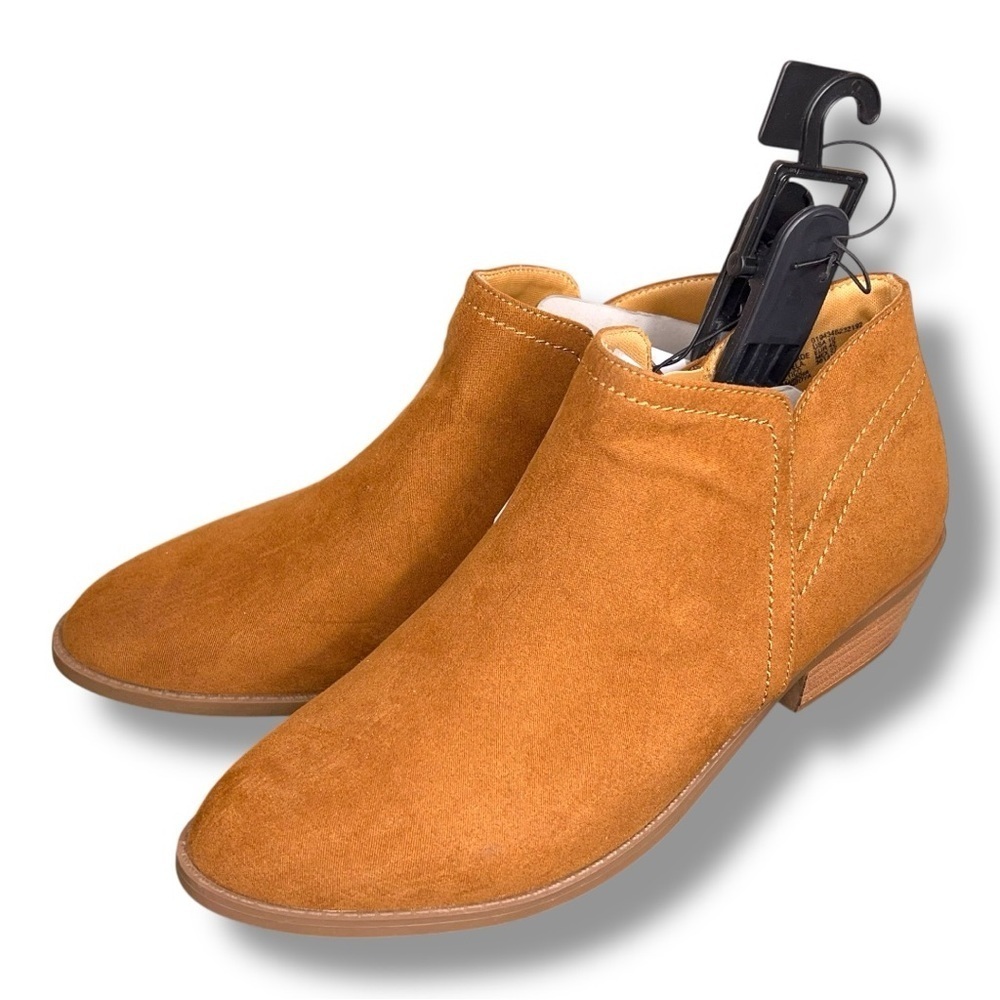 New Size 10 Tan Brown Faux Suede Booties Ankle Boots Slip On Block Heel